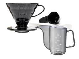 Hario V60 Coffee Dripper Set Transparent Black Size 02 + Hario V60 Drip Kettle AIR Bundle